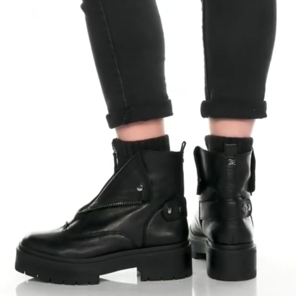 Edgy Sam Edelman Black Leather Chelsea Zippers Booties - Picture 11 of 12